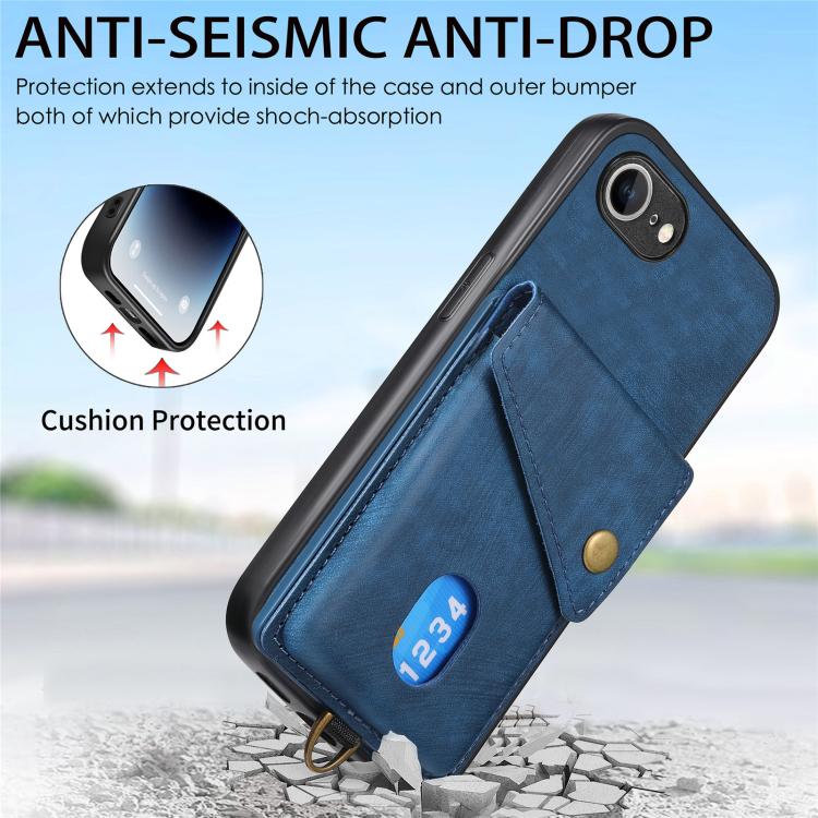 For iPhone 17e / 16e Retro Card Wallet Fold Leather Phone Case with Strap