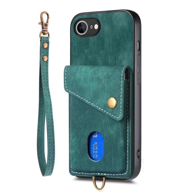 For iPhone 17e / 16e Retro Card Wallet Fold Leather Phone Case with Strap