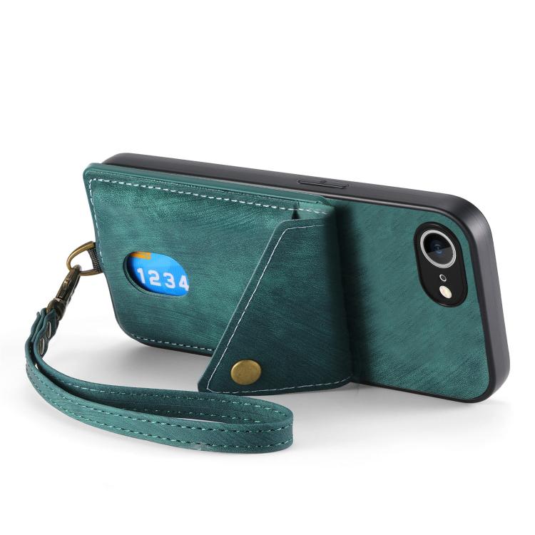 For iPhone 17e / 16e Retro Card Wallet Fold Leather Phone Case with Strap