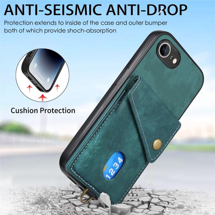 For iPhone 17e / 16e Retro Card Wallet Fold Leather Phone Case with Strap