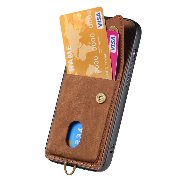 For iPhone 17e / 16e Retro Card Wallet Fold Leather Phone Case with Strap