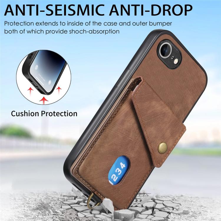 For iPhone 17e / 16e Retro Card Wallet Fold Leather Phone Case with Strap