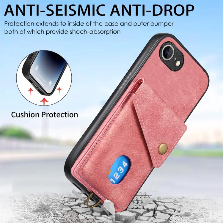 For iPhone 17e / 16e Retro Card Wallet Fold Leather Phone Case with Strap
