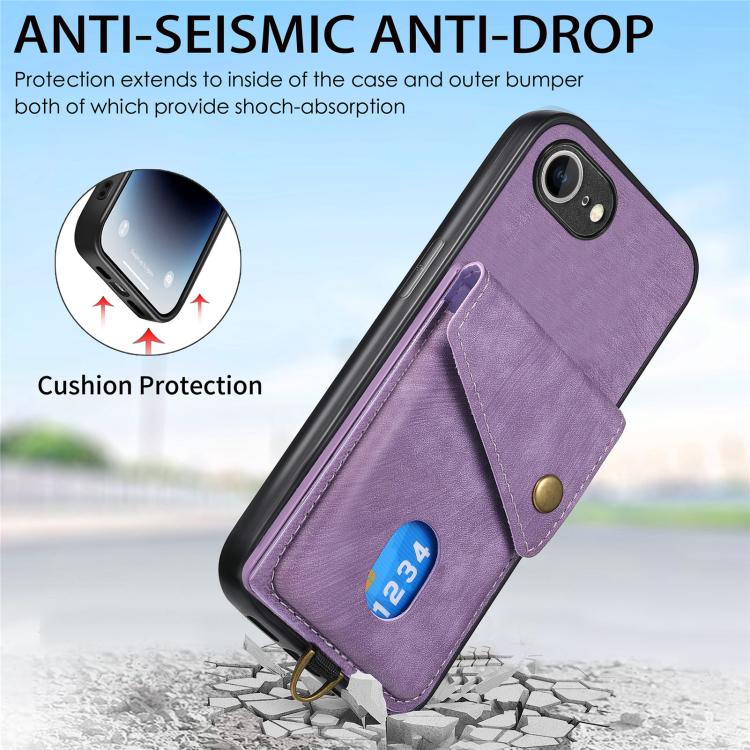 For iPhone 17e / 16e Retro Card Wallet Fold Leather Phone Case with Strap