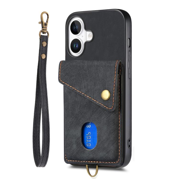 For iPhone 17 Retro Card Wallet Fold Leather Phone Case with Strap