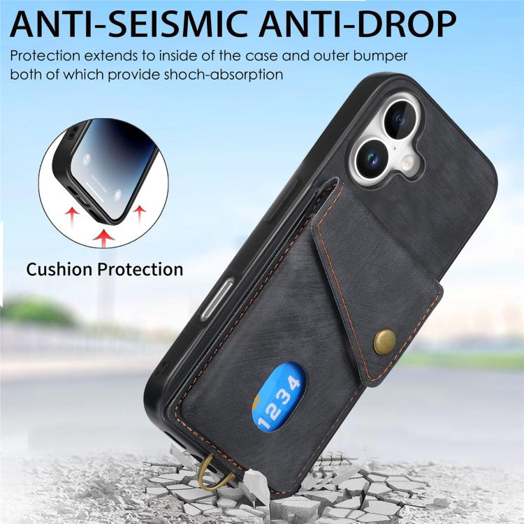 For iPhone 17 Retro Card Wallet Fold Leather Phone Case with Strap
