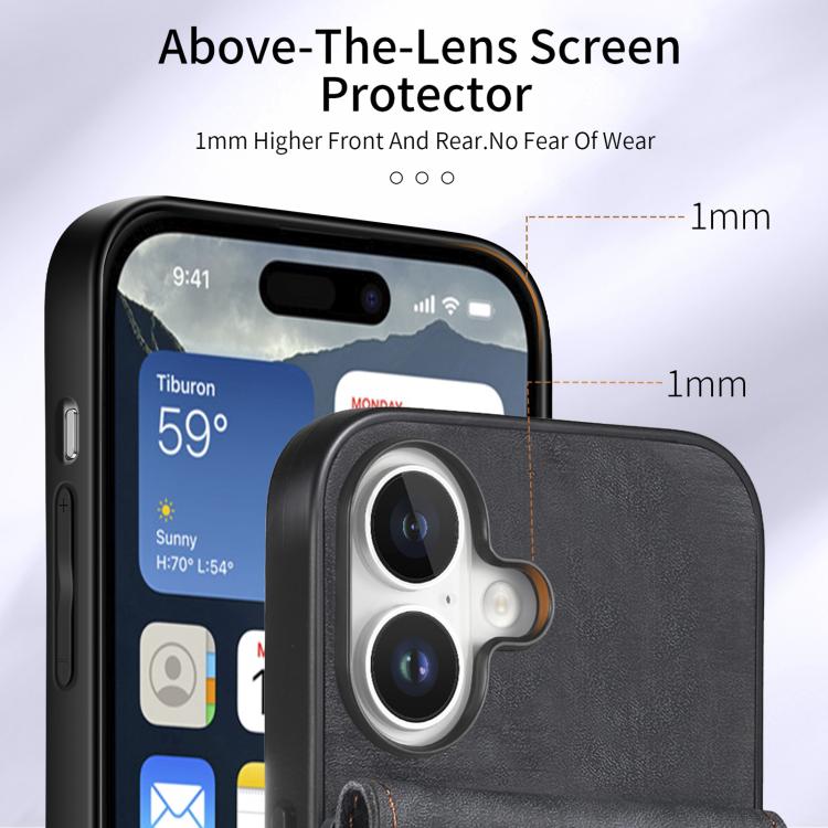 For iPhone 17 Retro Card Wallet Fold Leather Phone Case with Strap