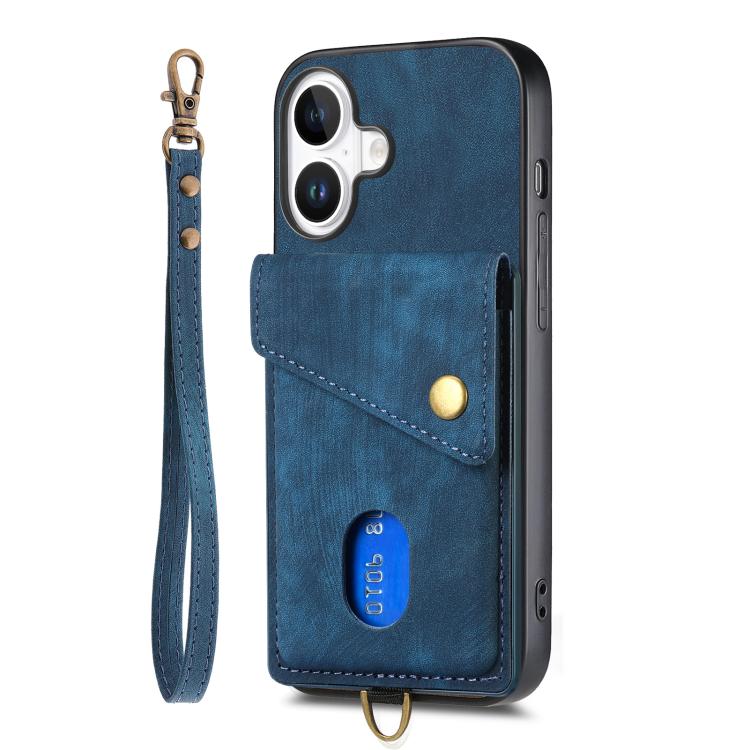 For iPhone 17 Retro Card Wallet Fold Leather Phone Case with Strap