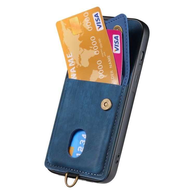 For iPhone 17 Retro Card Wallet Fold Leather Phone Case with Strap