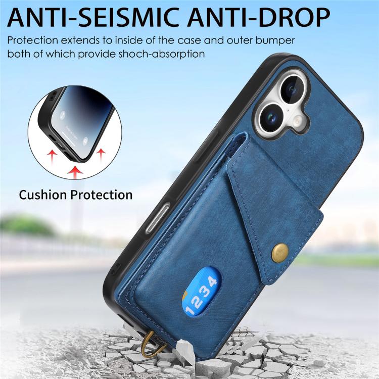 For iPhone 17 Retro Card Wallet Fold Leather Phone Case with Strap