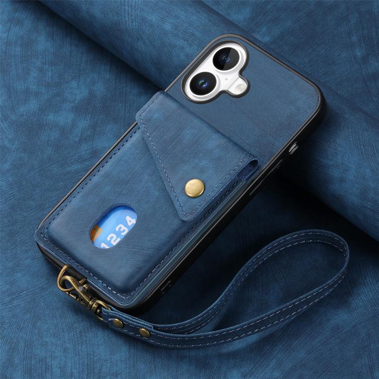 For iPhone 17 Retro Card Wallet Fold Leather Phone Case with Strap