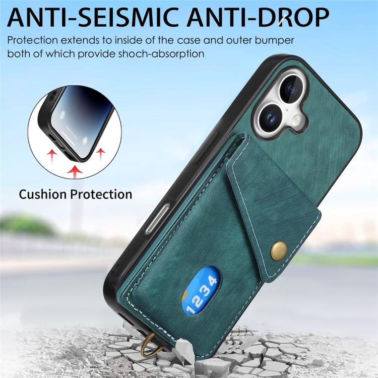 For iPhone 17 Retro Card Wallet Fold Leather Phone Case with Strap