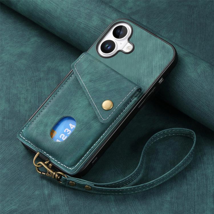 For iPhone 17 Retro Card Wallet Fold Leather Phone Case with Strap