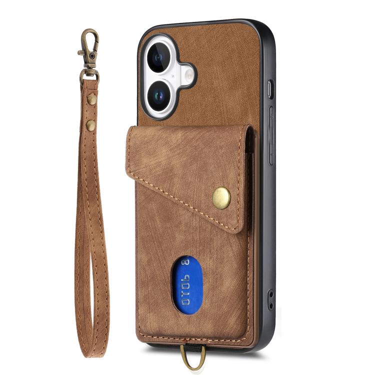 For iPhone 17 Retro Card Wallet Fold Leather Phone Case with Strap