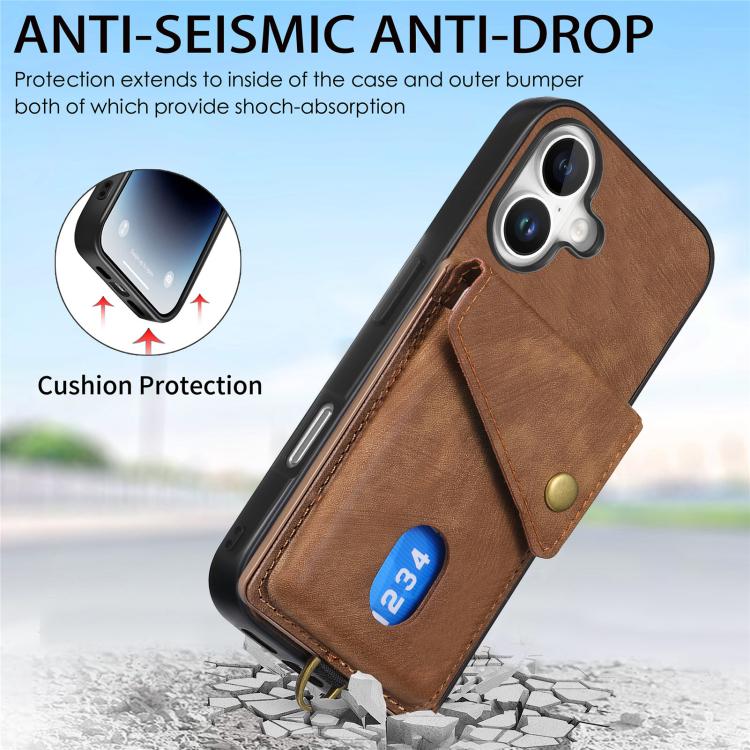For iPhone 17 Retro Card Wallet Fold Leather Phone Case with Strap