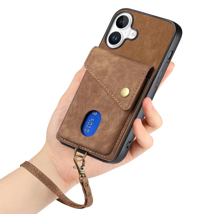 For iPhone 17 Retro Card Wallet Fold Leather Phone Case with Strap