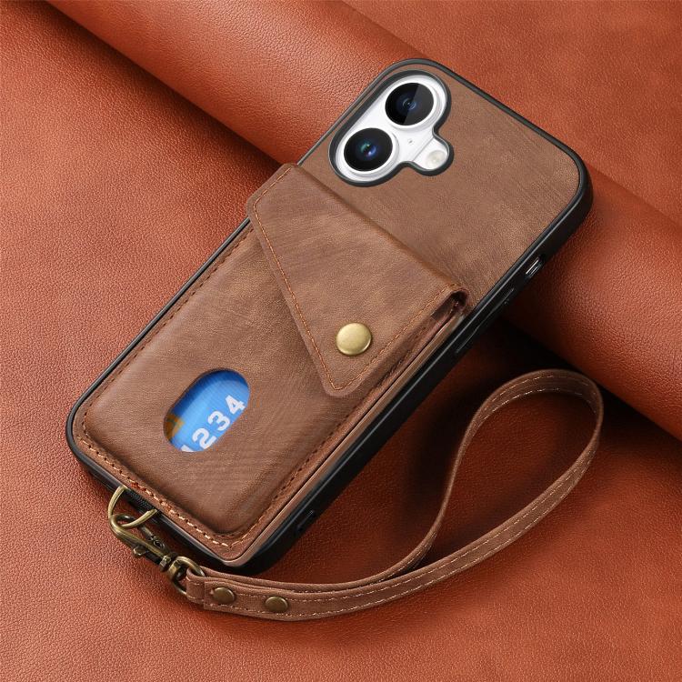 For iPhone 17 Retro Card Wallet Fold Leather Phone Case with Strap