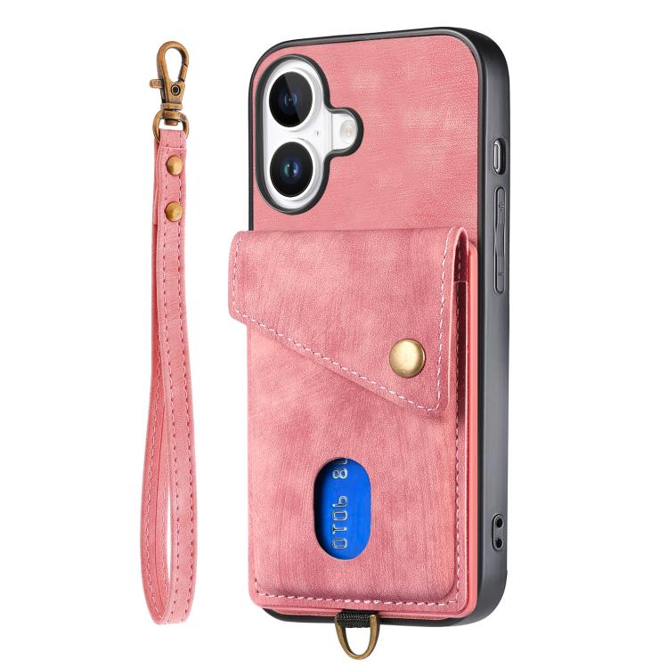 For iPhone 17 Retro Card Wallet Fold Leather Phone Case with Strap