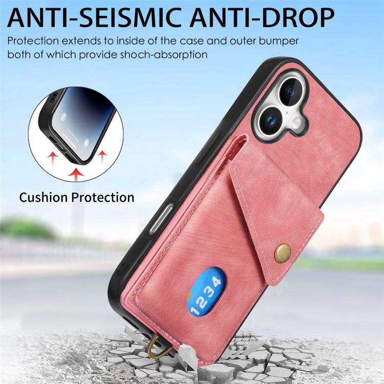 For iPhone 17 Retro Card Wallet Fold Leather Phone Case with Strap