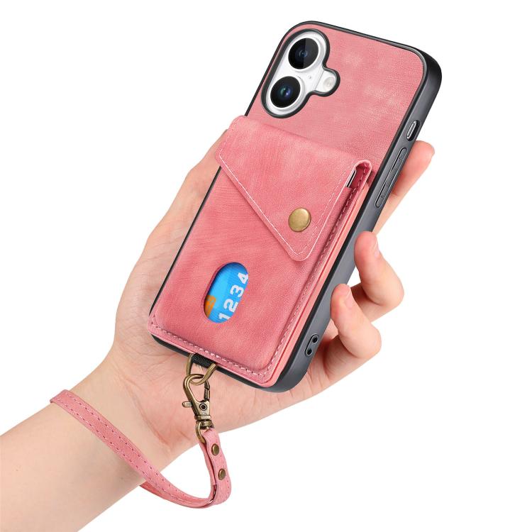 For iPhone 17 Retro Card Wallet Fold Leather Phone Case with Strap