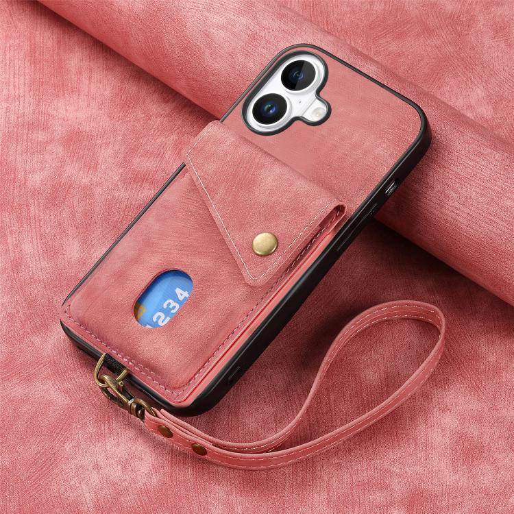 For iPhone 17 Retro Card Wallet Fold Leather Phone Case with Strap