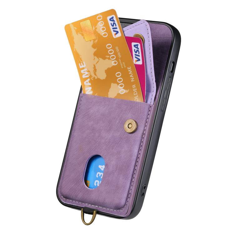 For iPhone 17 Retro Card Wallet Fold Leather Phone Case with Strap