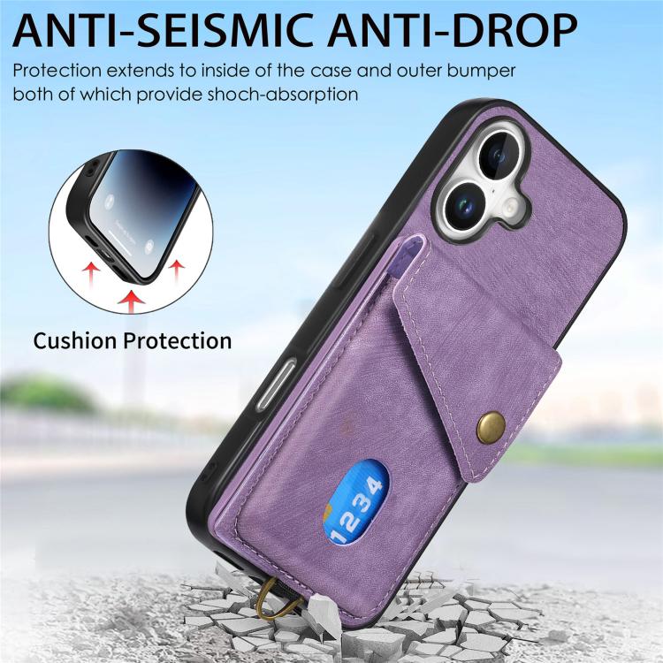 For iPhone 17 Retro Card Wallet Fold Leather Phone Case with Strap