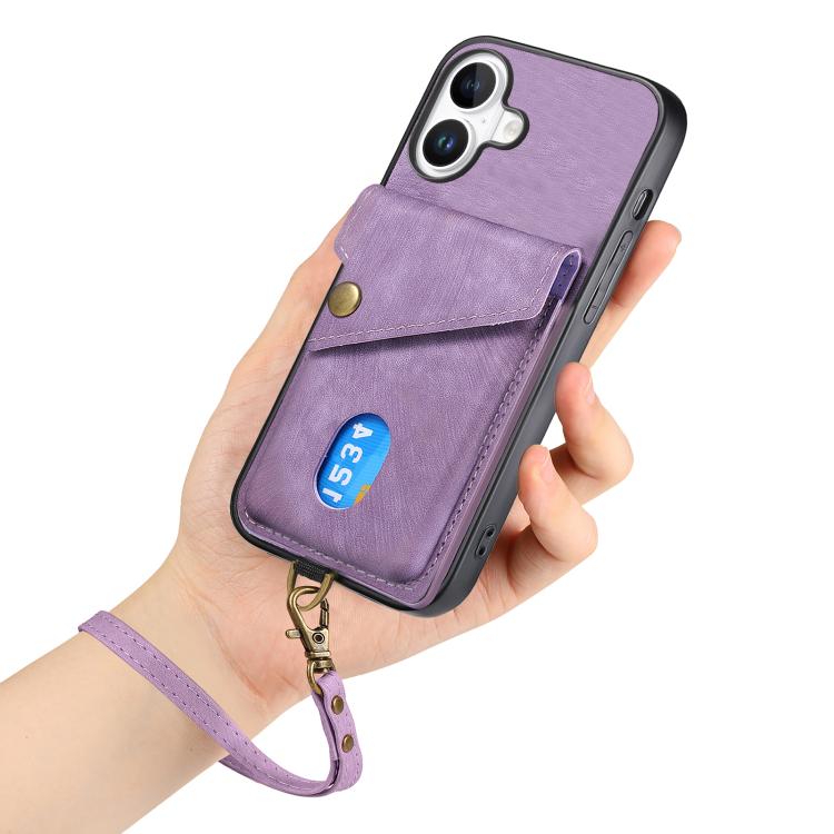 For iPhone 17 Retro Card Wallet Fold Leather Phone Case with Strap