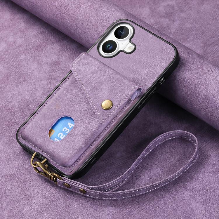 For iPhone 17 Retro Card Wallet Fold Leather Phone Case with Strap