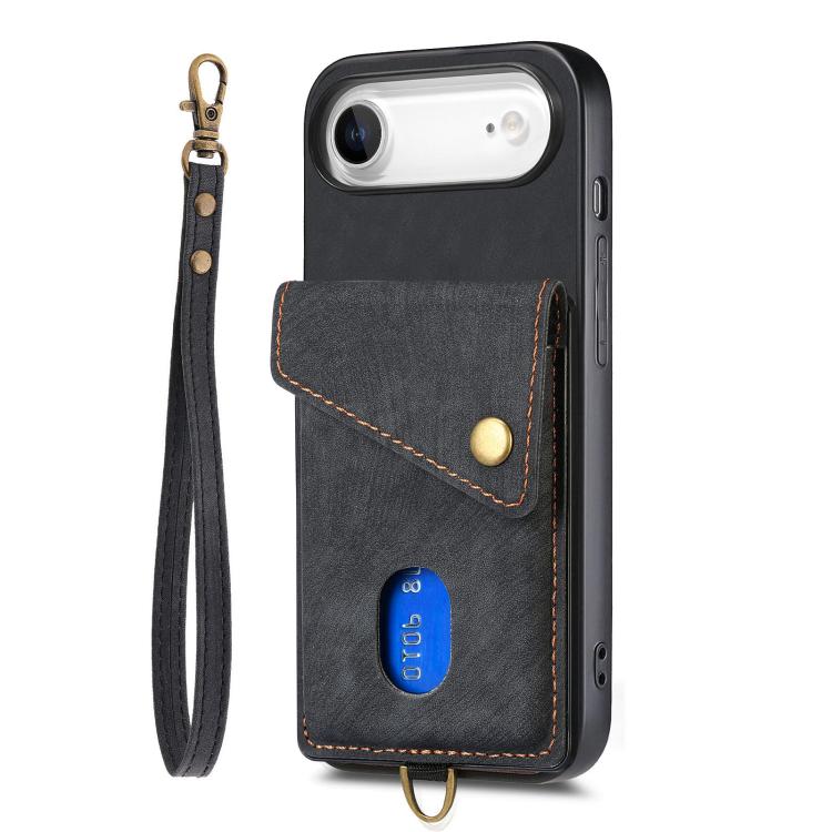 For iPhone Air Retro Card Wallet Fold Leather Phone Case with Strap