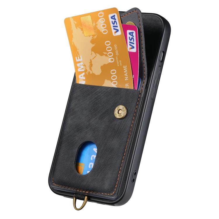 For iPhone Air Retro Card Wallet Fold Leather Phone Case with Strap