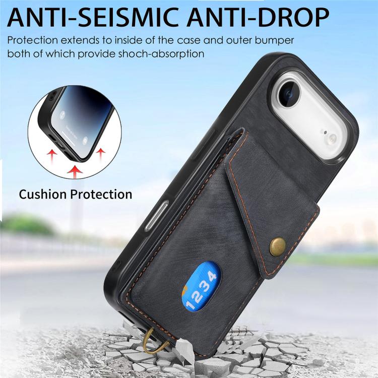 For iPhone Air Retro Card Wallet Fold Leather Phone Case with Strap