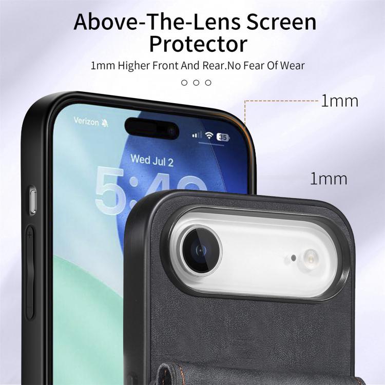 For iPhone Air Retro Card Wallet Fold Leather Phone Case with Strap