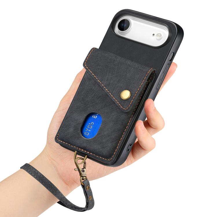 For iPhone Air Retro Card Wallet Fold Leather Phone Case with Strap
