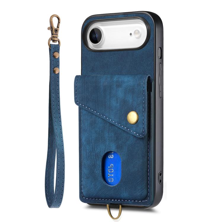 For iPhone Air Retro Card Wallet Fold Leather Phone Case with Strap