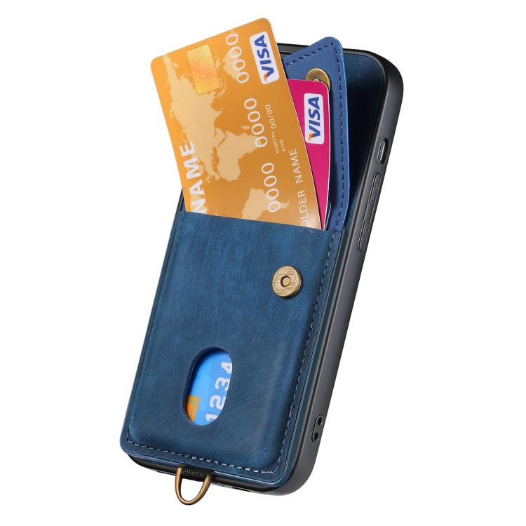 For iPhone Air Retro Card Wallet Fold Leather Phone Case with Strap