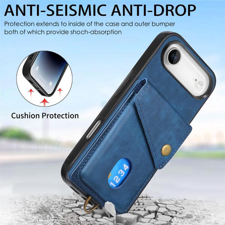 For iPhone Air Retro Card Wallet Fold Leather Phone Case with Strap