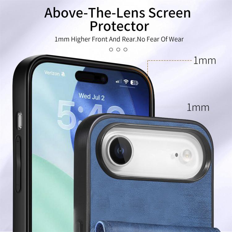 For iPhone Air Retro Card Wallet Fold Leather Phone Case with Strap
