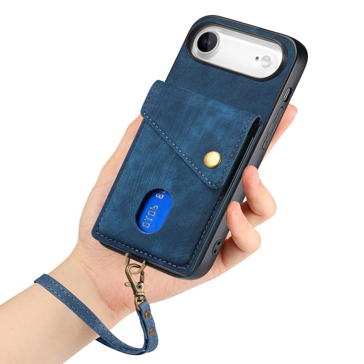 For iPhone Air Retro Card Wallet Fold Leather Phone Case with Strap