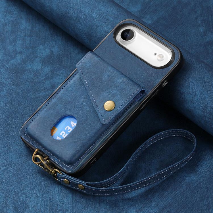 For iPhone Air Retro Card Wallet Fold Leather Phone Case with Strap