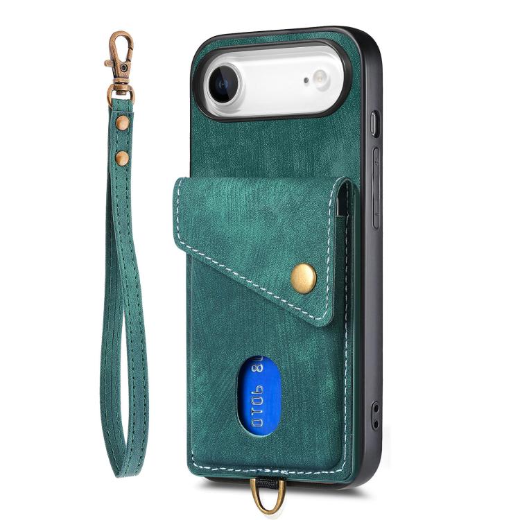 For iPhone Air Retro Card Wallet Fold Leather Phone Case with Strap