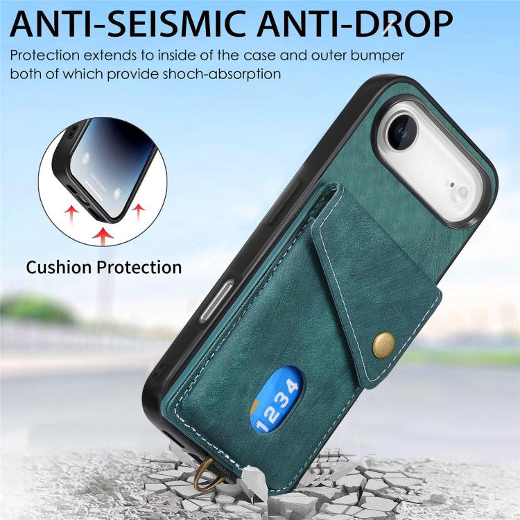 For iPhone Air Retro Card Wallet Fold Leather Phone Case with Strap