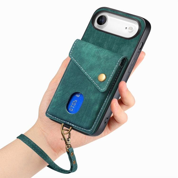 For iPhone Air Retro Card Wallet Fold Leather Phone Case with Strap