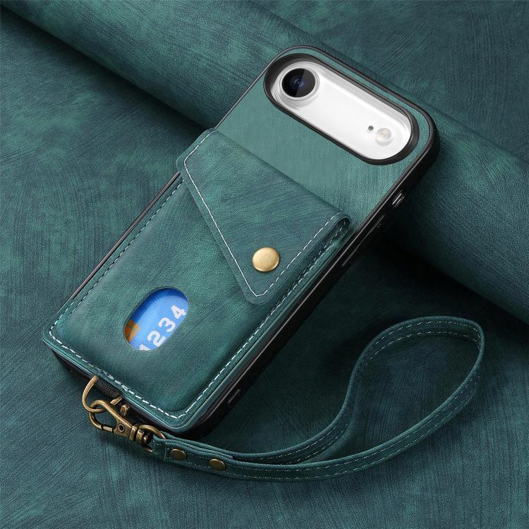 For iPhone Air Retro Card Wallet Fold Leather Phone Case with Strap