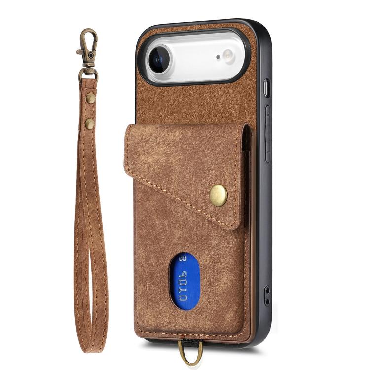 For iPhone Air Retro Card Wallet Fold Leather Phone Case with Strap