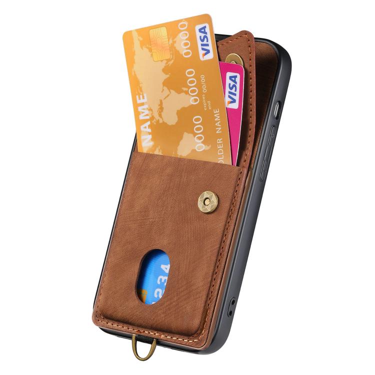 For iPhone Air Retro Card Wallet Fold Leather Phone Case with Strap