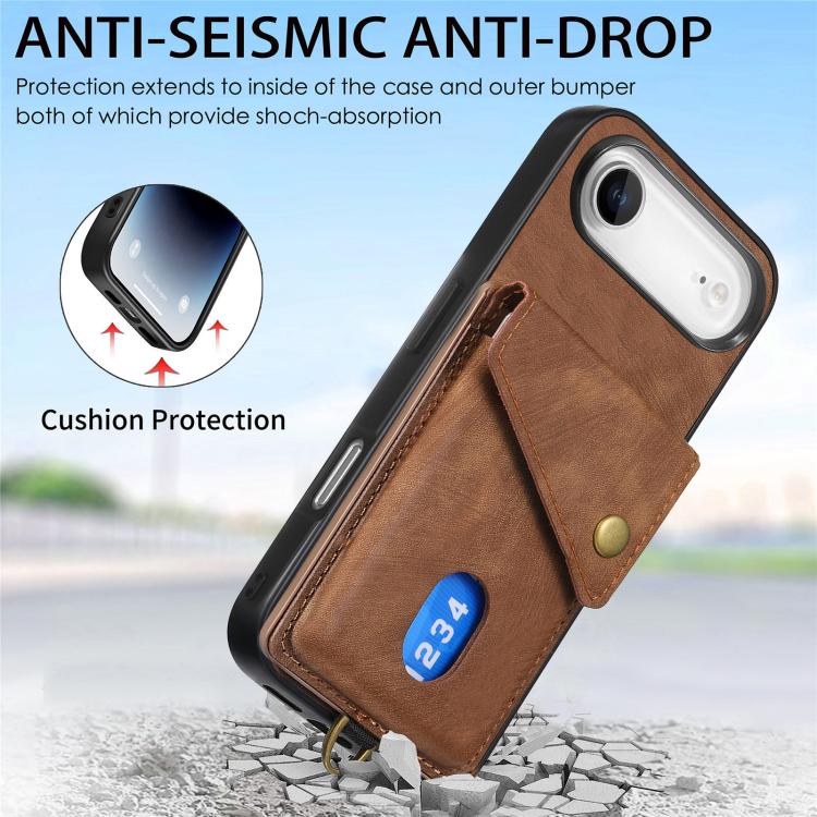 For iPhone Air Retro Card Wallet Fold Leather Phone Case with Strap
