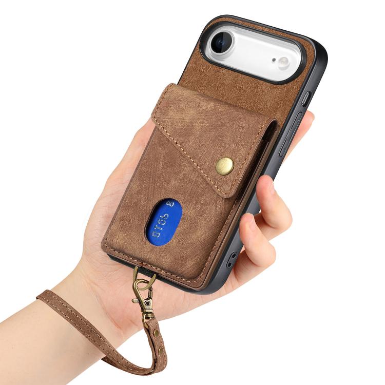 For iPhone Air Retro Card Wallet Fold Leather Phone Case with Strap