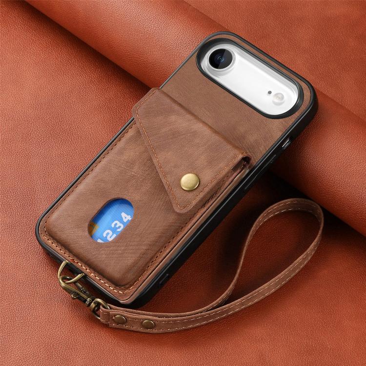 For iPhone Air Retro Card Wallet Fold Leather Phone Case with Strap