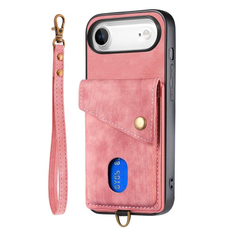 For iPhone Air Retro Card Wallet Fold Leather Phone Case with Strap